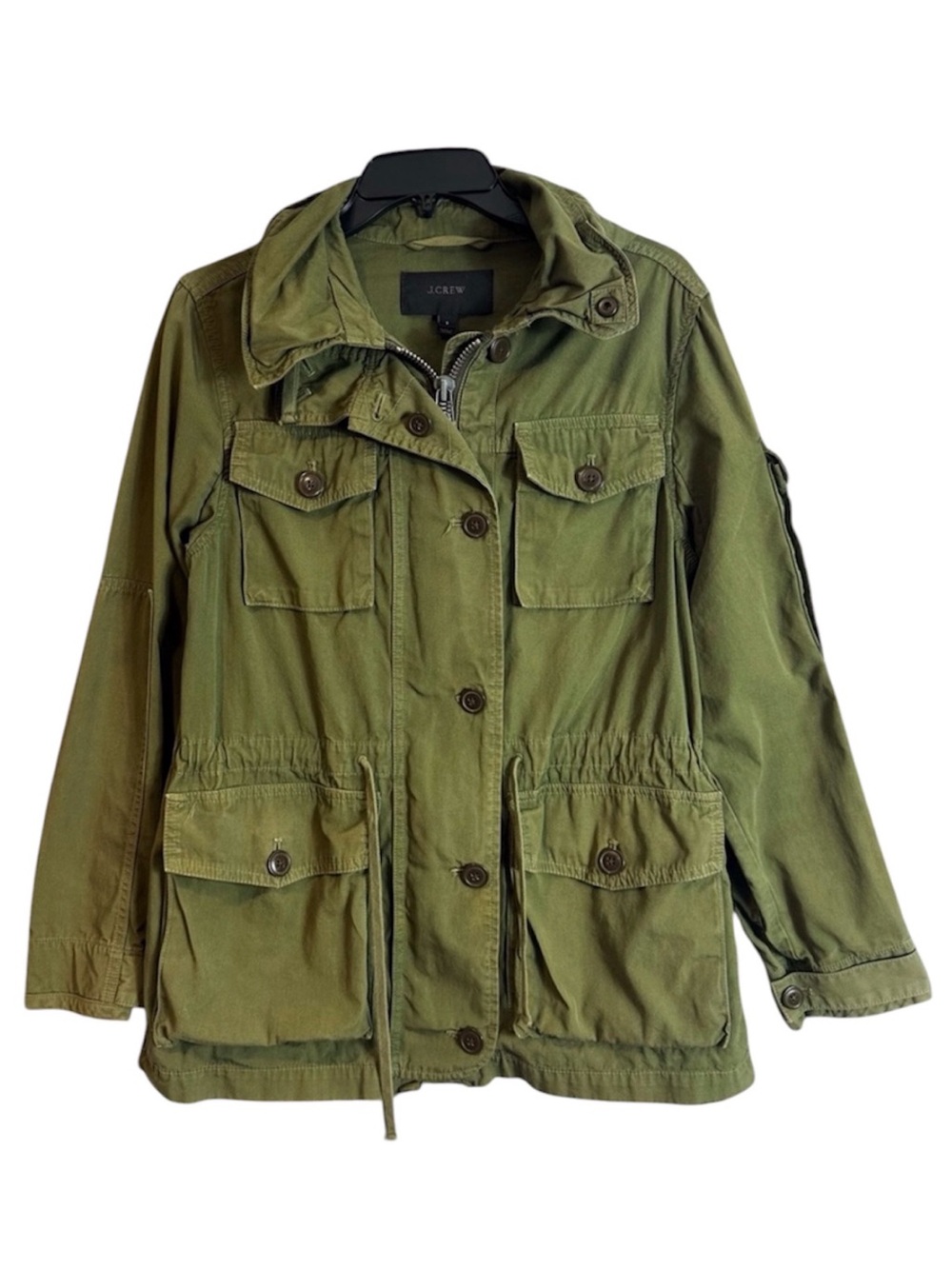 J. Crew Olive Khaki Cargo Military Utility Jacket With Fold Away Hood